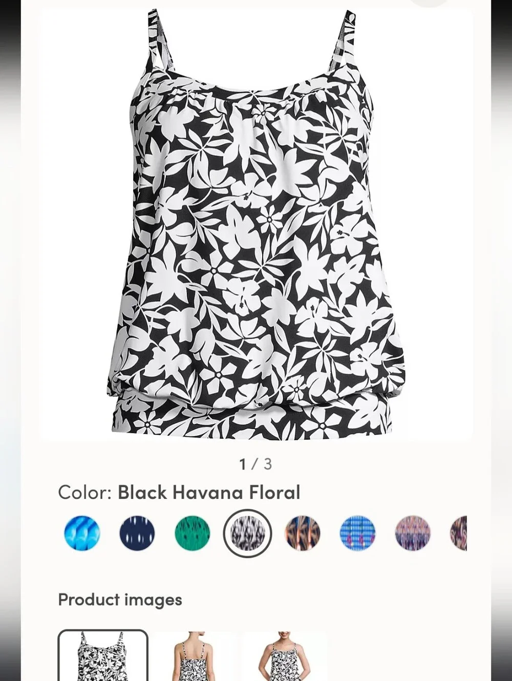Lands' End Black & White Floral Swim Tankini.